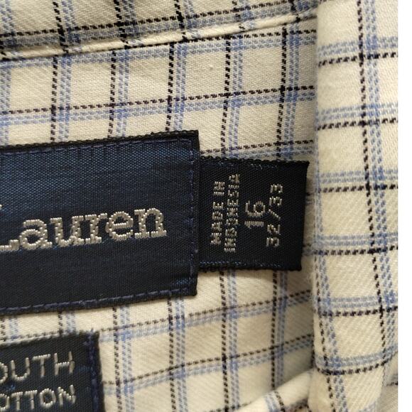 Ralph Lauren Men Size 16 - 32/33 Yarmouth Long Sleeve Blue Check Button Up Shirt - Picture 7 of 7